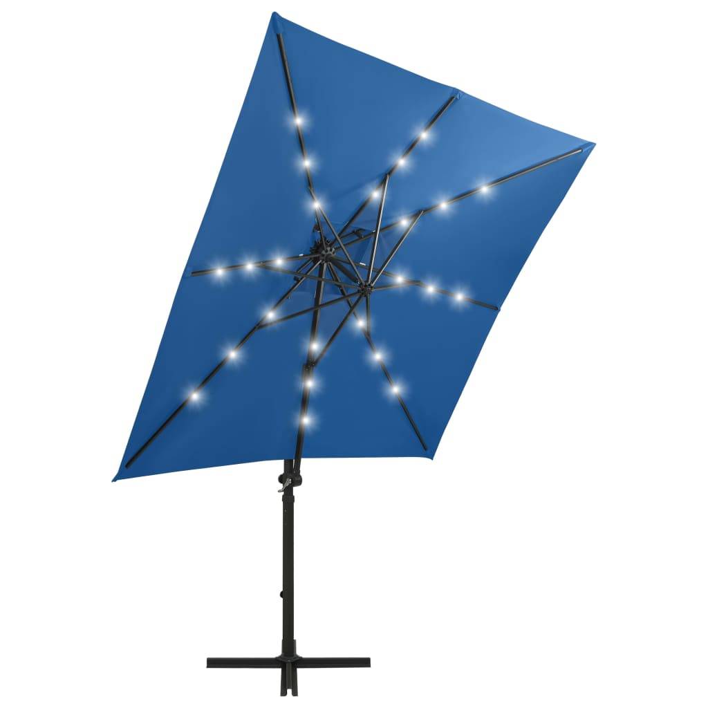 Helloshop26 - Parasol meuble de jardin déporté avec mât et lumières led 250 cm bleu azur - Image 3