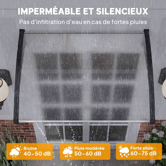 Auvent de porte d'entrée toit marquise en polycarbonate protection contre pluie neige UV 90 x 122 cm, transparente - Image 7