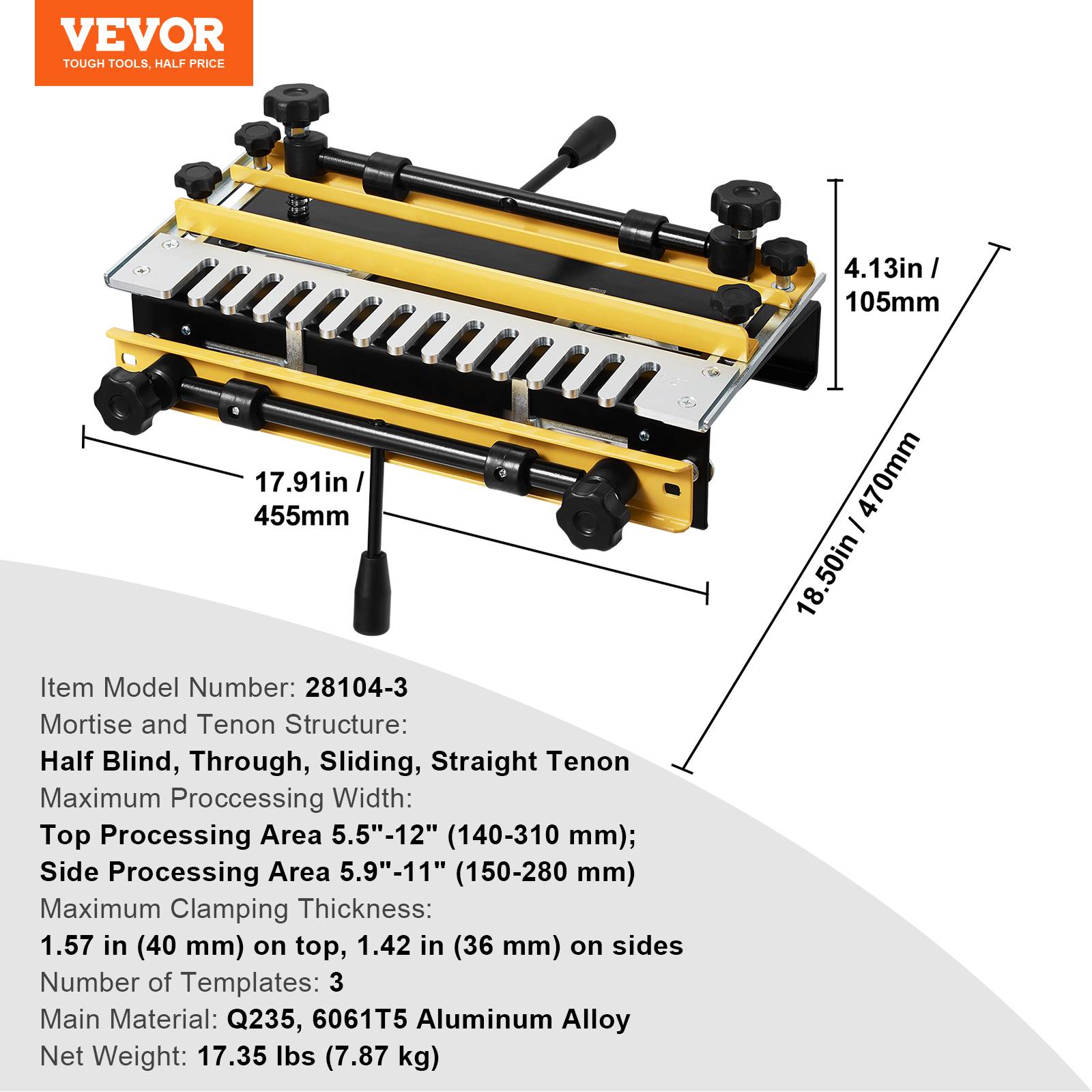 Vevor - VEVOR gabarit à queue d’aronde pour défonceuse, largeur 310 mm, 3 gabarits, 5 fraises, alliage d’aluminium. - Image 6