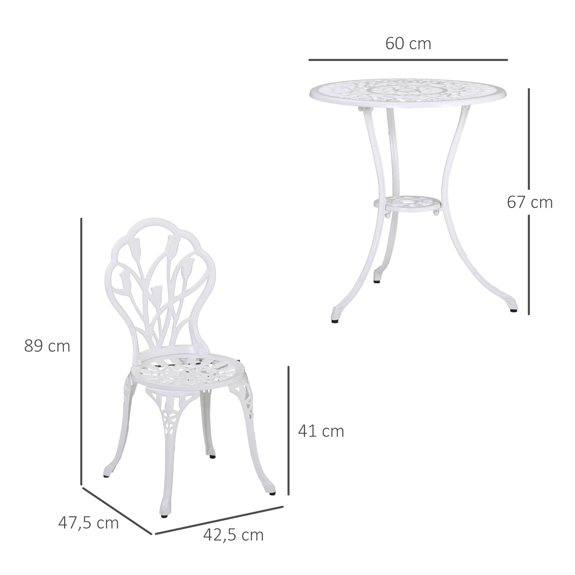 Outsunny - Ensemble salon de jardin 2 places 2 chaises + table ronde fonte d'aluminium imitation fer forgé blanc - Outsunny - Image 3