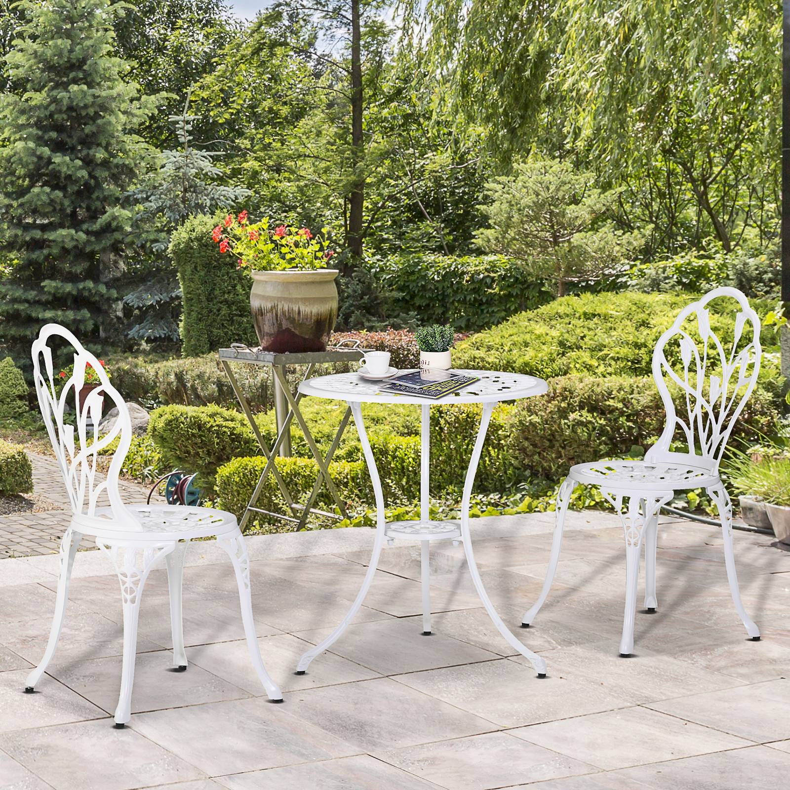 Outsunny - Ensemble salon de jardin 2 places 2 chaises + table ronde fonte d'aluminium imitation fer forgé blanc - Outsunny - Image 4