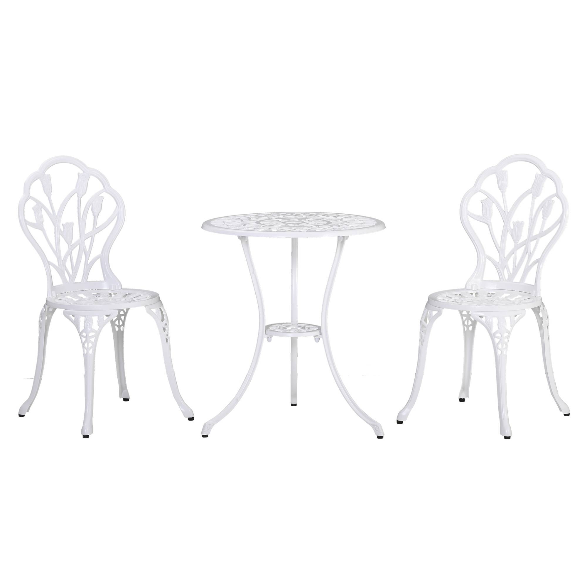 Outsunny - Ensemble salon de jardin 2 places 2 chaises + table ronde fonte d'aluminium imitation fer forgé blanc - Outsunny - Image 1