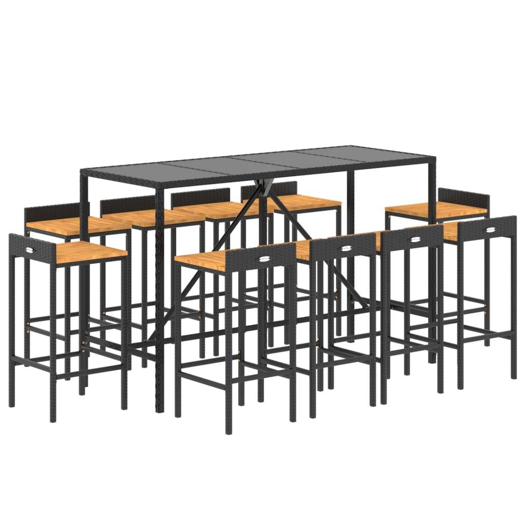 Helloshop26 - Ensemble de bar de jardin meuble extérieur terrasse 11pièces noir poly rotin/bois massif acacia - Image 1