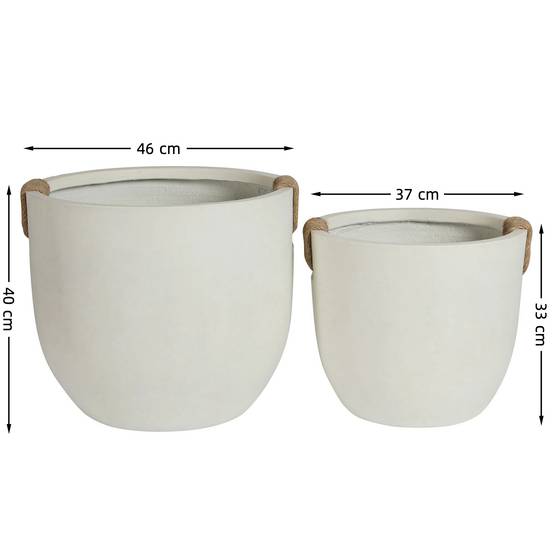 Lot 2 Pots Fleurs Magnésie Effet Béton Jardin Terrasse Avec Drainage Blanc Cassé - ComfortXL Outdoor Living - Image 5