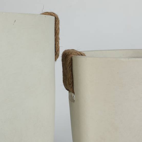 Lot 2 Pots Fleurs Magnésie Effet Béton Jardin Terrasse Avec Drainage Blanc Cassé - ComfortXL Outdoor Living - Image 3