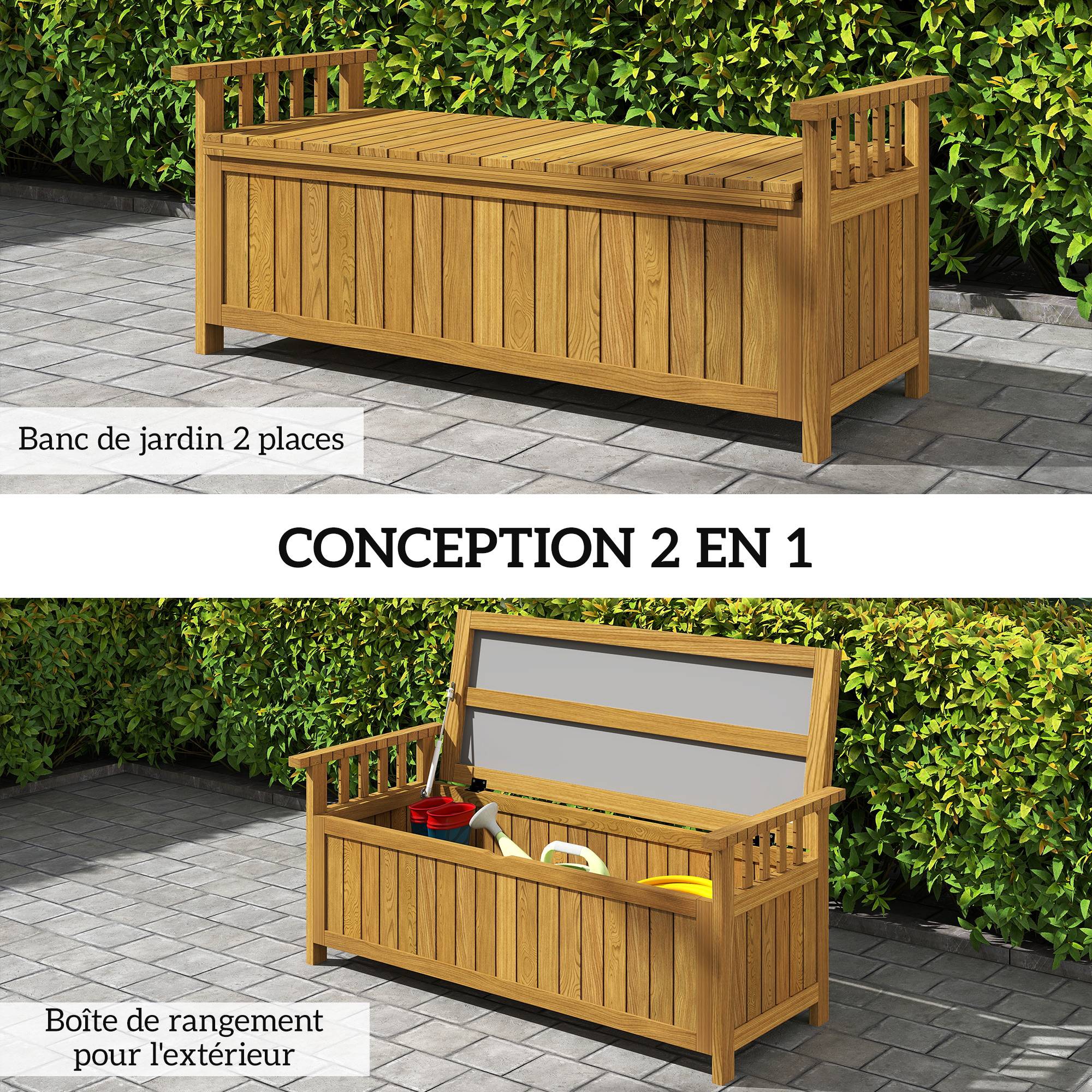 Banc de jardin 2 places en bois avec rangement de 151L banc d'extérieur avec accoudoirs 128,5 x 56 x 53,5 cm marron - Image 6