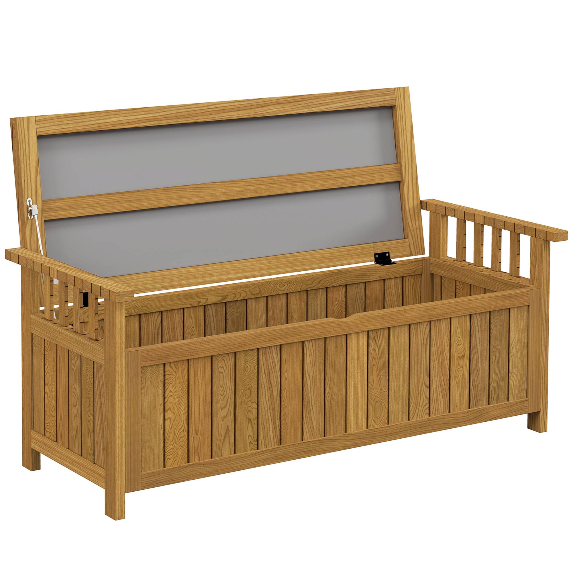 Banc de jardin 2 places en bois avec rangement de 151L banc d'extérieur avec accoudoirs 128,5 x 56 x 53,5 cm marron - Image 2
