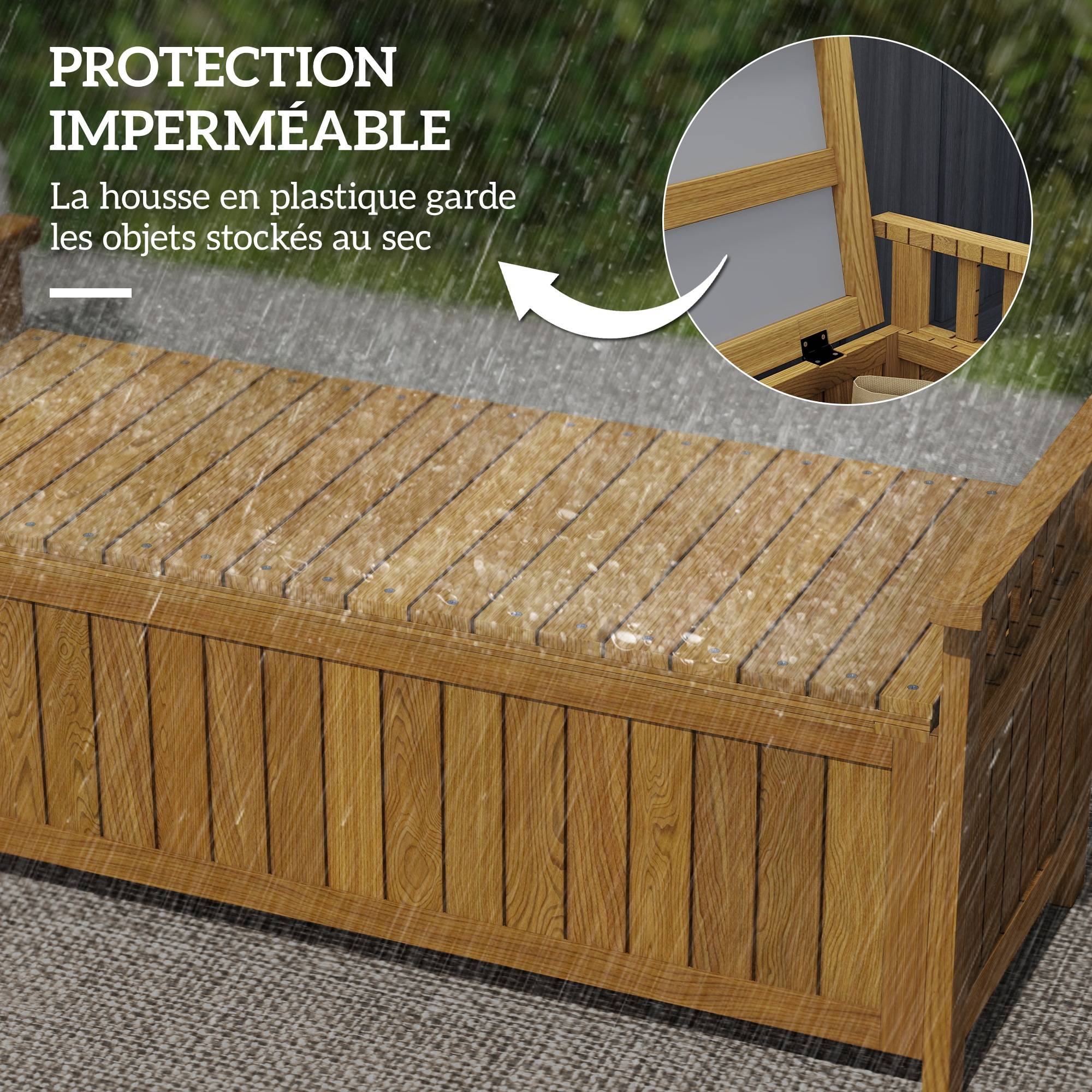 Banc de jardin 2 places en bois avec rangement de 151L banc d'extérieur avec accoudoirs 128,5 x 56 x 53,5 cm marron - Image 9