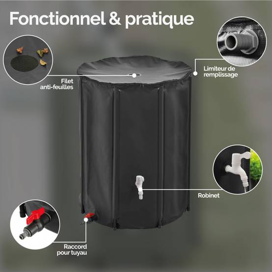 Linxor - Réservoir souple, récupérateur d'eau de pluie pliable - 500 L - Noir - Linxor - Image 3