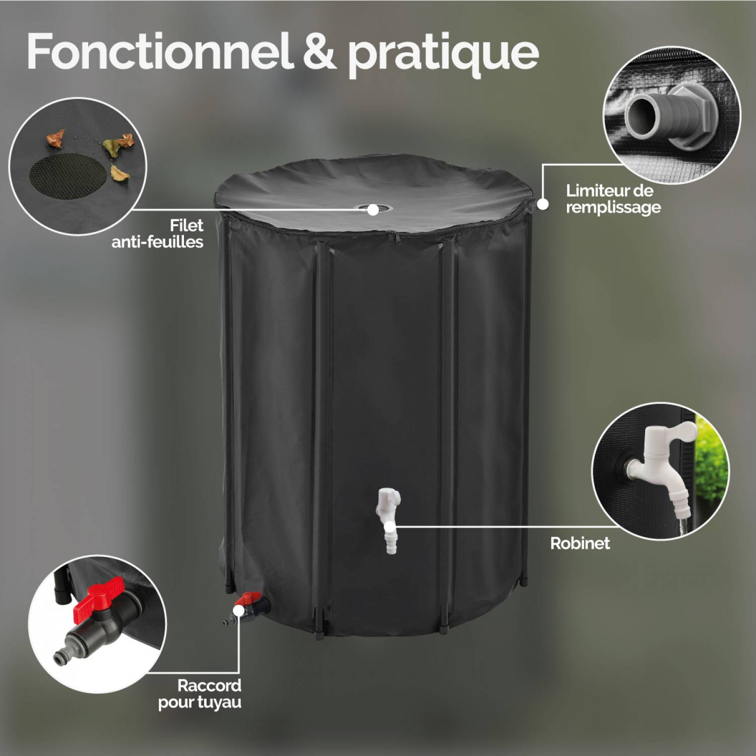 Linxor - Réservoir souple, récupérateur d'eau de pluie pliable - 500 L - Noir - Linxor - Image 3