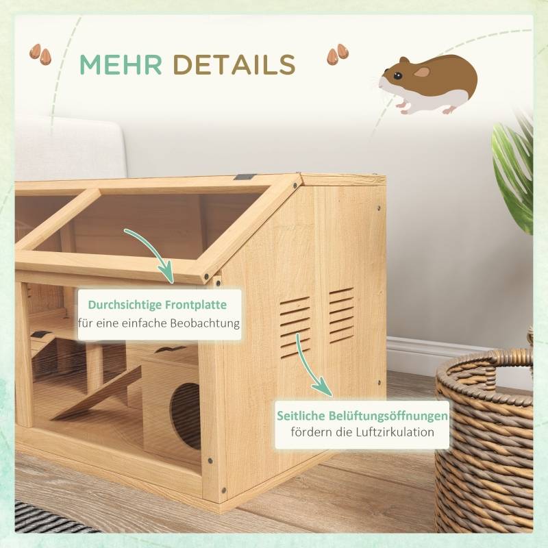Cage grand hamster bois sapin rongeurs nains accessoires jeu 85x45x44cm naturel - ComfortXL Outdoor Living - Image 6