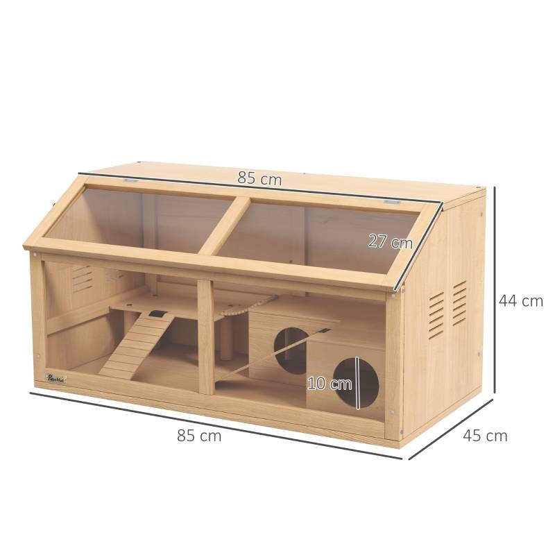 Cage grand hamster bois sapin rongeurs nains accessoires jeu 85x45x44cm naturel - ComfortXL Outdoor Living - Image 3