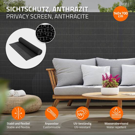 Canisse en PVC, 140x700 cm (1x3m + 1x4m), Anthracite, Brise Vue pour Jardin Balcon, Clôture de Protection Visuelle, Résistant aux UV - Image 3