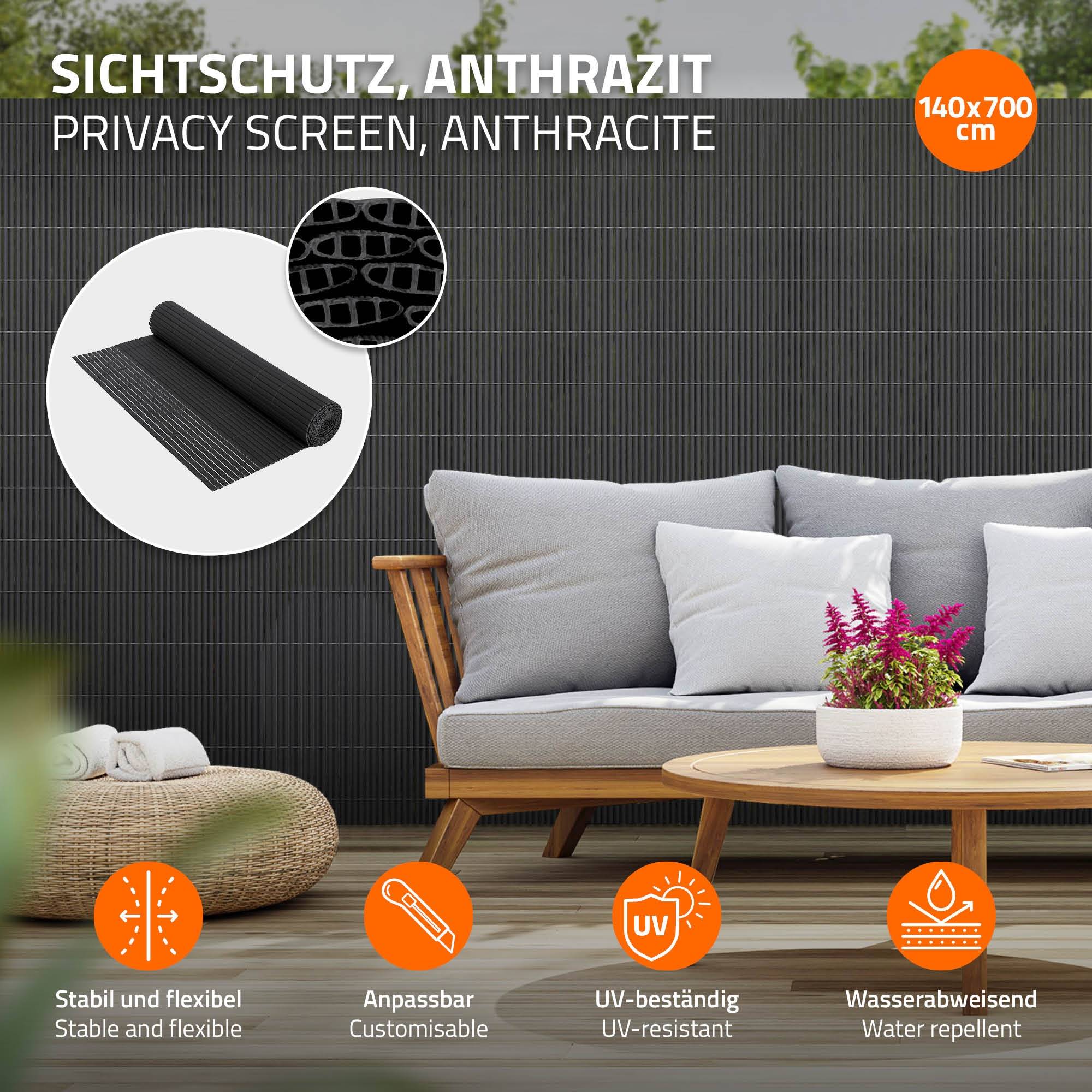 Canisse en PVC, 140x700 cm (1x3m + 1x4m), Anthracite, Brise Vue pour Jardin Balcon, Clôture de Protection Visuelle, Résistant aux UV - Image 3