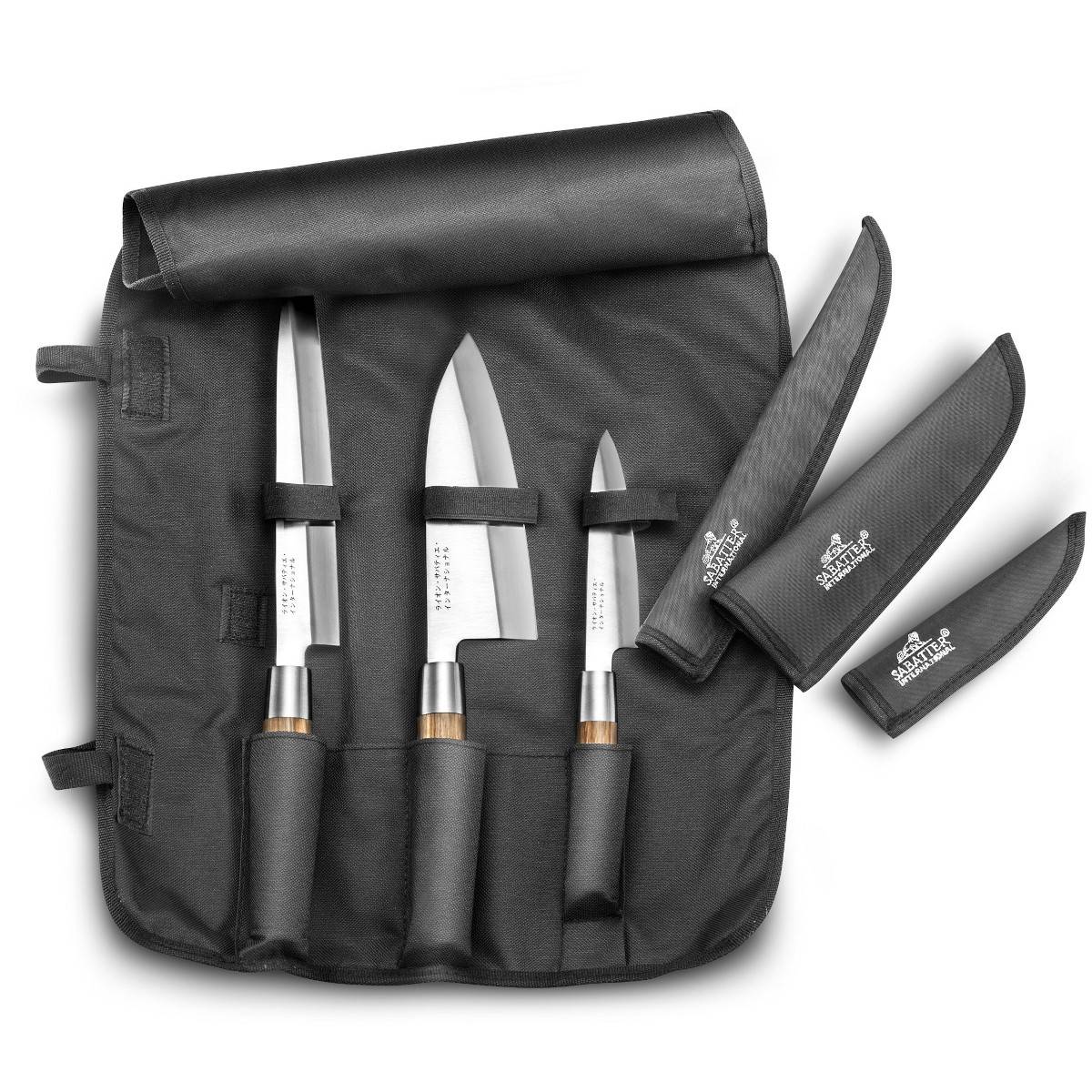 Trousse 3 couteaux japonais virole inox manche zebrano 977002 Lion Sabatier - Image 1