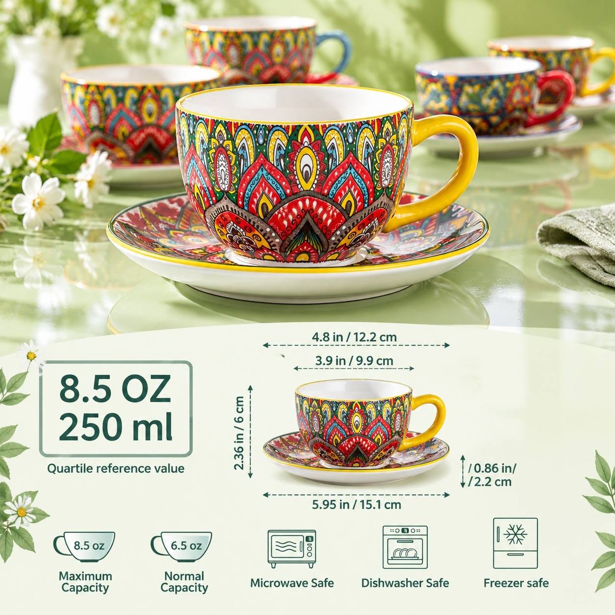 Service à Café en Porcelaine pour 6 Personnes Tasses à Espresso et Cappuccino - Image 2
