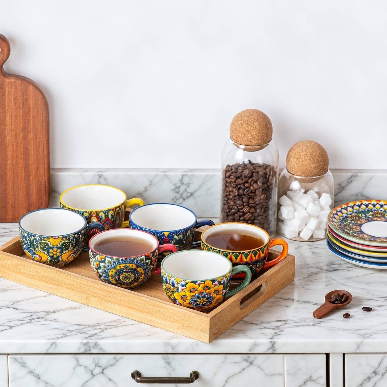 Service à Café en Porcelaine pour 6 Personnes Tasses à Espresso et Cappuccino - Image 7
