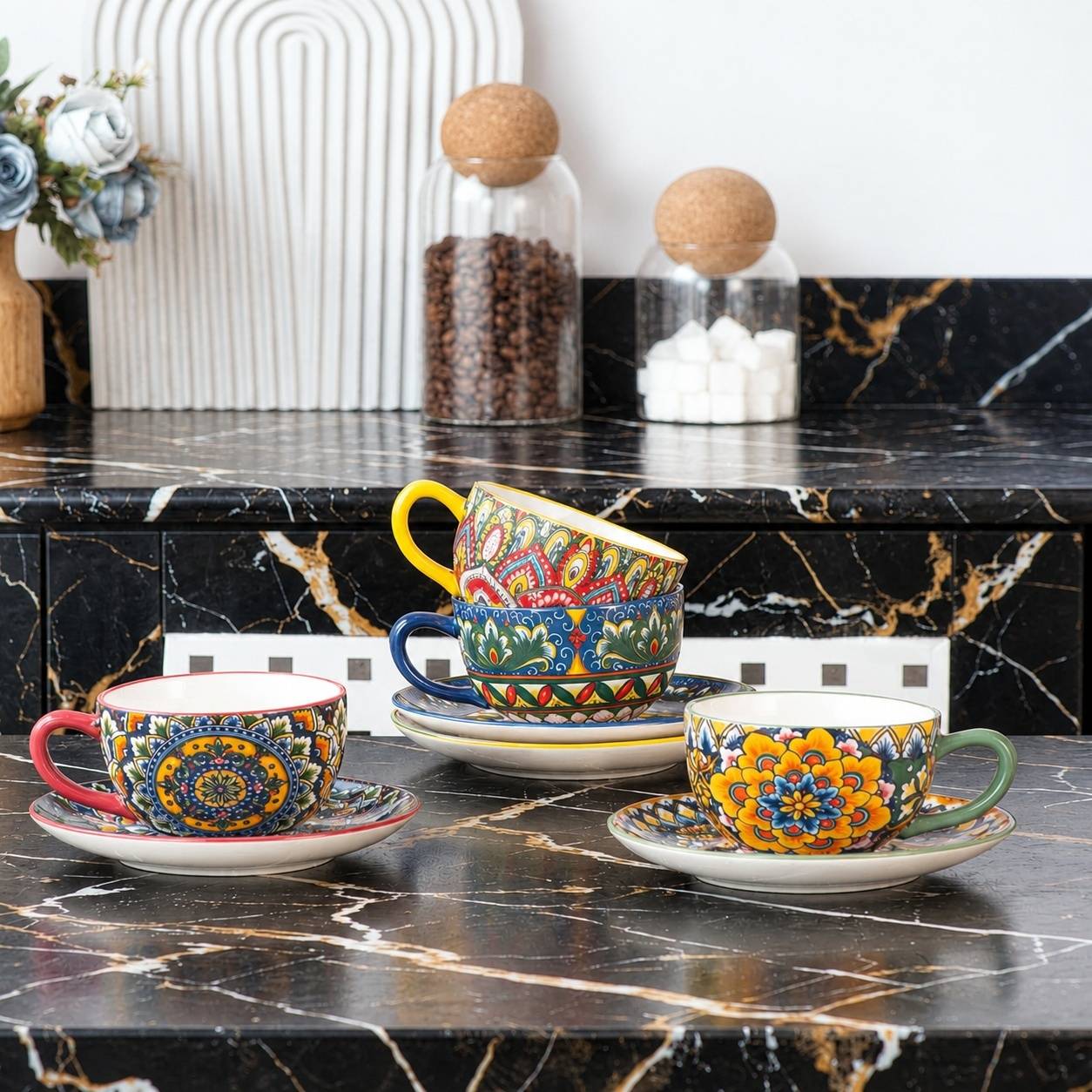 Service à Café en Porcelaine pour 6 Personnes Tasses à Espresso et Cappuccino - Image 6