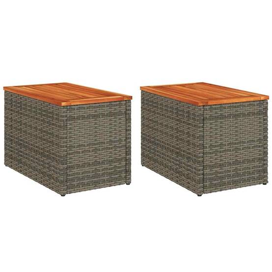 2 pcs Tables d'appoint de jardin | Table d'extérieur gris rotin bois massif - Image 1