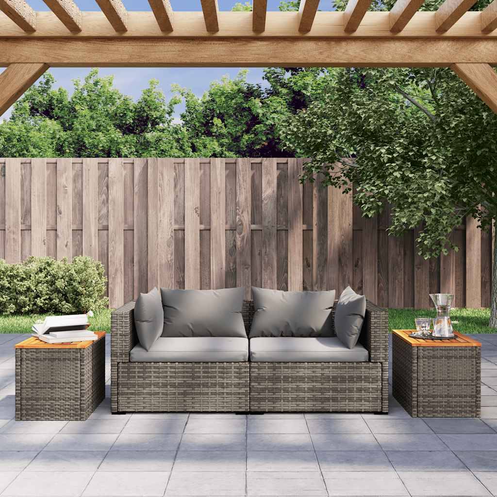 2 pcs Tables d'appoint de jardin | Table d'extérieur gris rotin bois massif - Image 3