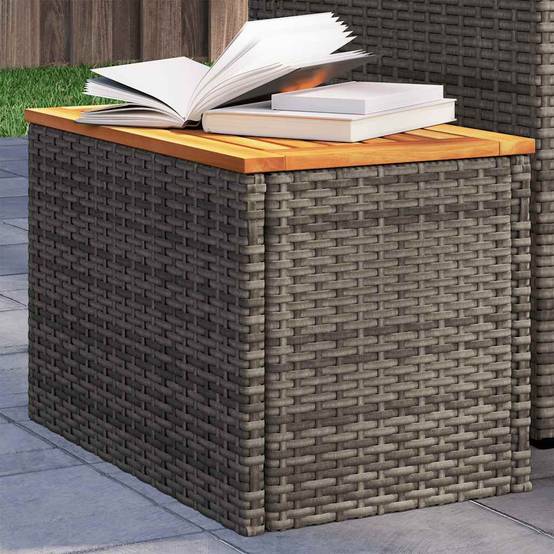 2 pcs Tables d'appoint de jardin | Table d'extérieur gris rotin bois massif - Image 2