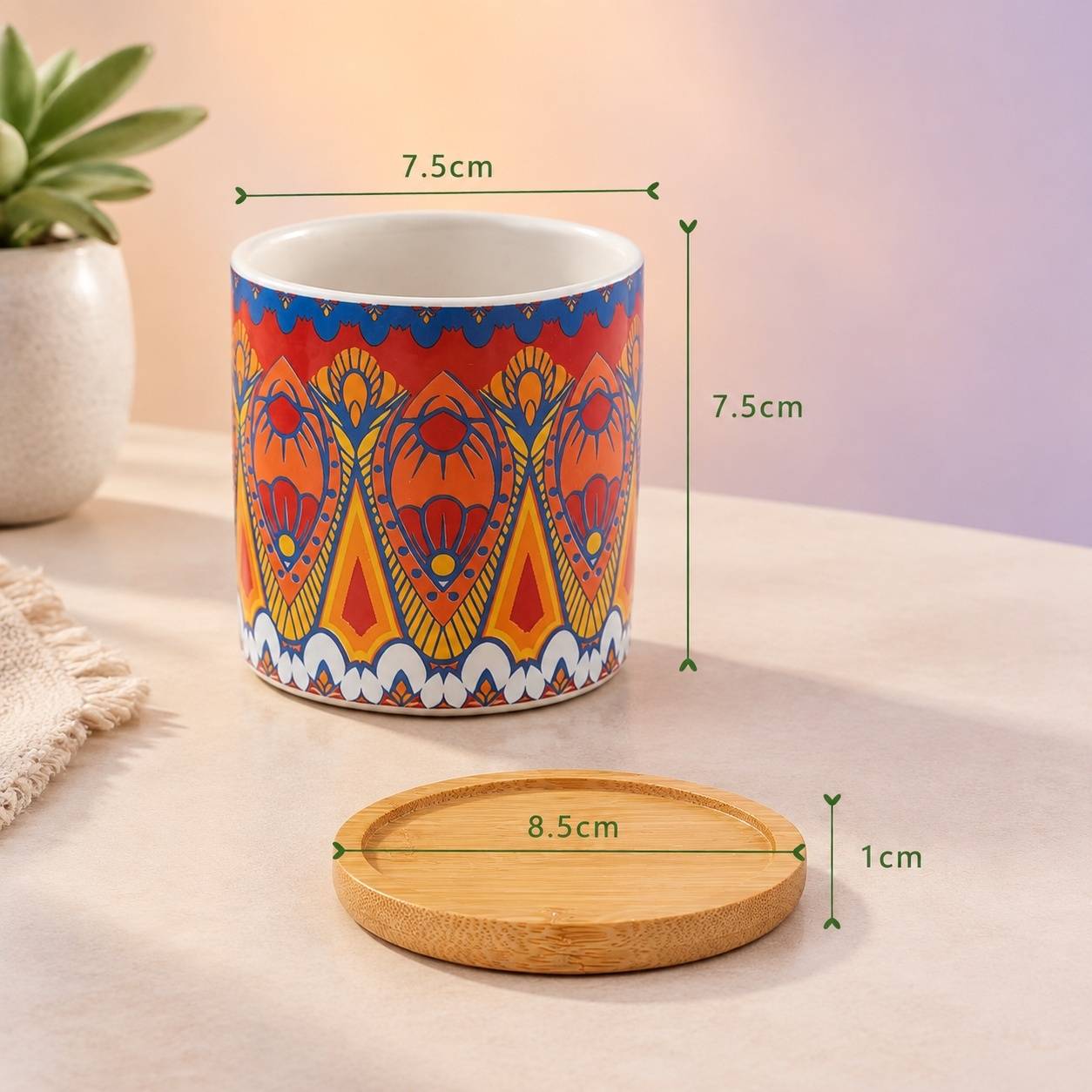 Set de 6 Pots en Céramique Mandala pour Plantes Succulentes avec Soucoupes - Image 2