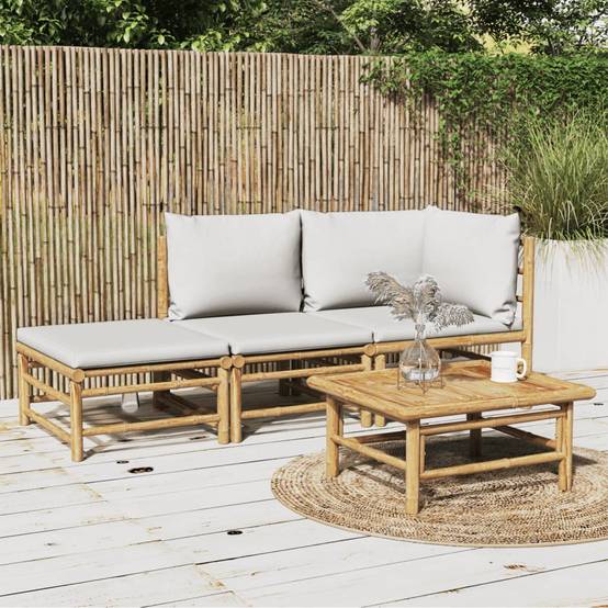 ComfortXL - Ensemble Canapé Jardin Bambou 3 pcs Coussins Gris Clair Modulaire – ComfortXL Outdoor Living - Image 1