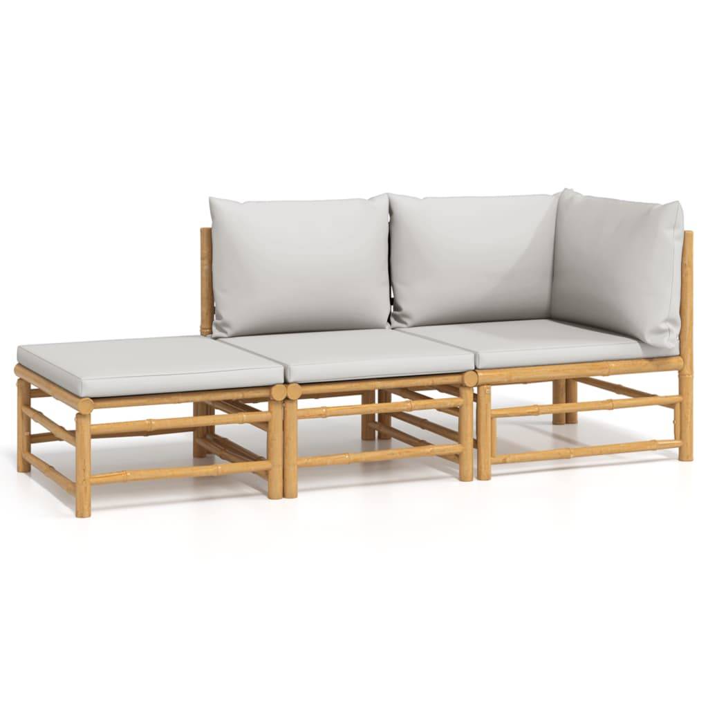 ComfortXL - Ensemble Canapé Jardin Bambou 3 pcs Coussins Gris Clair Modulaire – ComfortXL Outdoor Living - Image 2