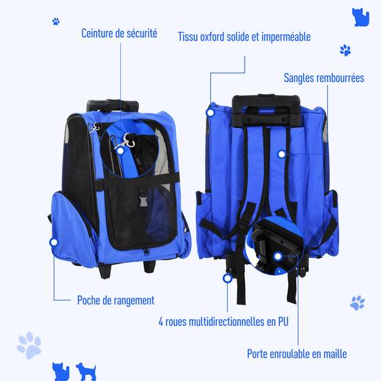 Sac de transport trolley tissu oxford bleu 42 x 25 x 55 cm - PANGIVO - Image 9