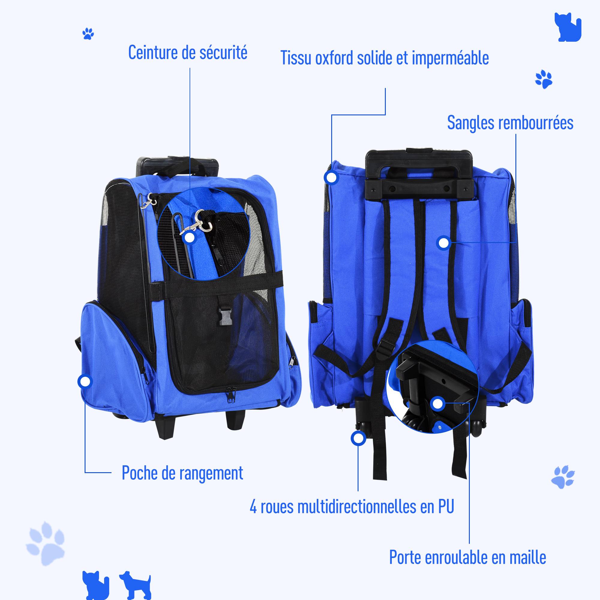 Sac de transport trolley tissu oxford bleu 42 x 25 x 55 cm - PANGIVO - Image 9