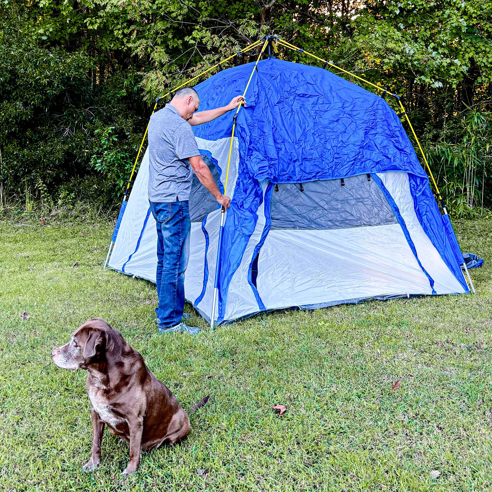 ComfortXL - Tente camping pop-up polyester 3 places familiale 4 portes haute 1,99 m bleu gris - ComfortXL Outdoor Living - Image 10