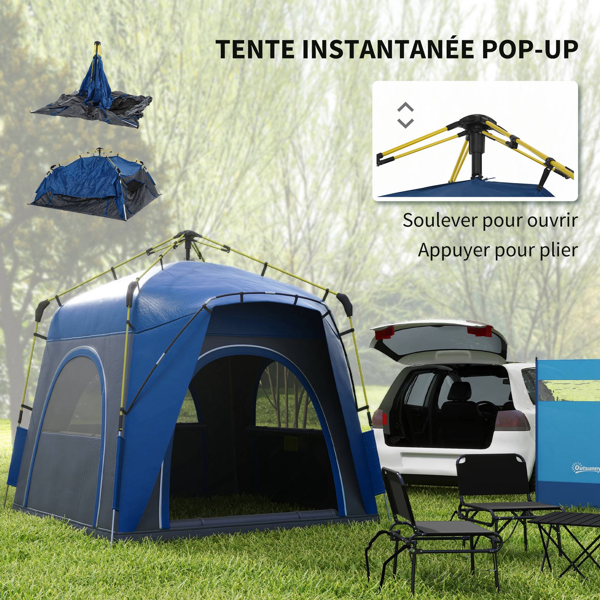 ComfortXL - Tente camping pop-up polyester 3 places familiale 4 portes haute 1,99 m bleu gris - ComfortXL Outdoor Living - Image 6