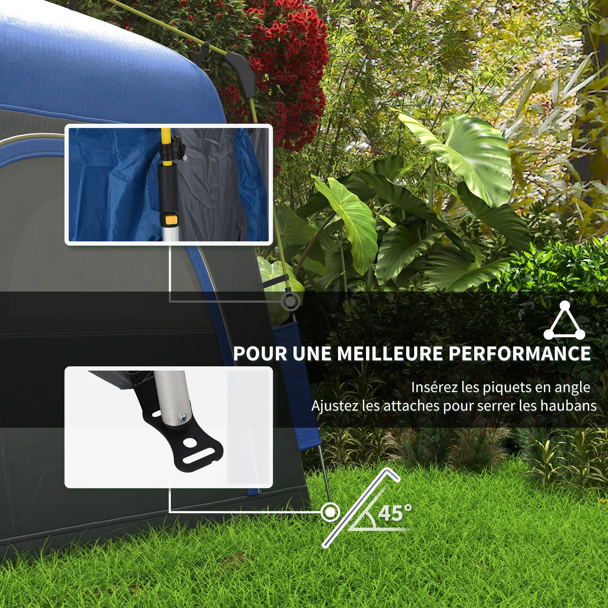 ComfortXL - Tente camping pop-up polyester 3 places familiale 4 portes haute 1,99 m bleu gris - ComfortXL Outdoor Living - Image 9