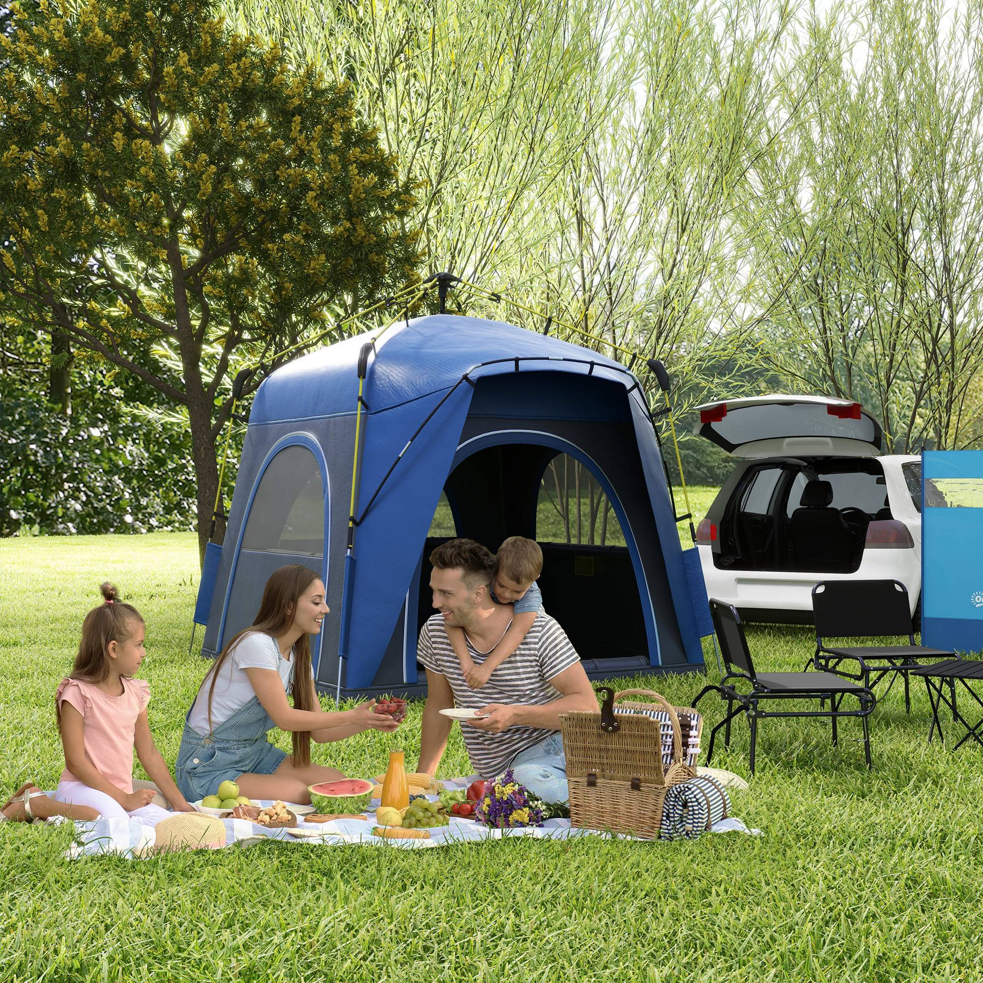 ComfortXL - Tente camping pop-up polyester 3 places familiale 4 portes haute 1,99 m bleu gris - ComfortXL Outdoor Living - Image 4