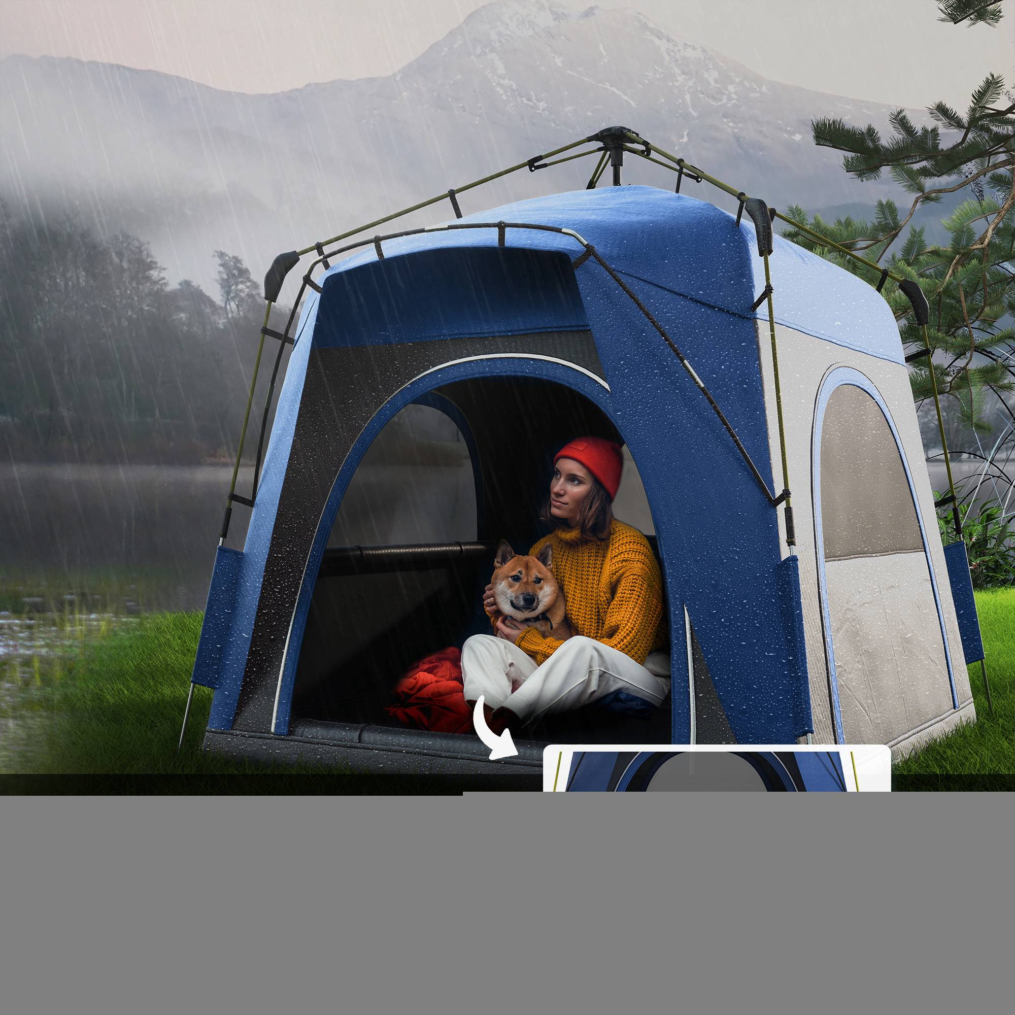 ComfortXL - Tente camping pop-up polyester 3 places familiale 4 portes haute 1,99 m bleu gris - ComfortXL Outdoor Living - Image 7