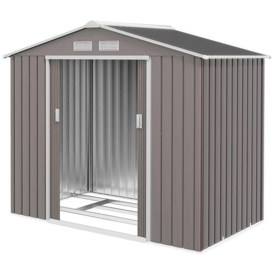 Abri de jardin 213 x 130 x 185 cm, abri de rangement extérieur en métal gris - Image 2