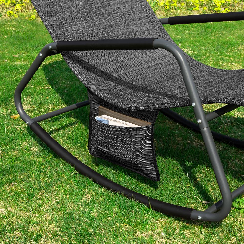 Bain de Soleil Transat de Jardin avec Pochette latérale et Repose-Pieds Noir L.143 x l.57 x H.85 cm SoBuy - Image 6