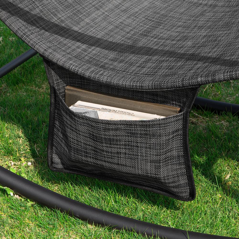 Bain de Soleil Transat de Jardin avec Pochette latérale et Repose-Pieds Noir L.143 x l.57 x H.85 cm SoBuy - Image 4