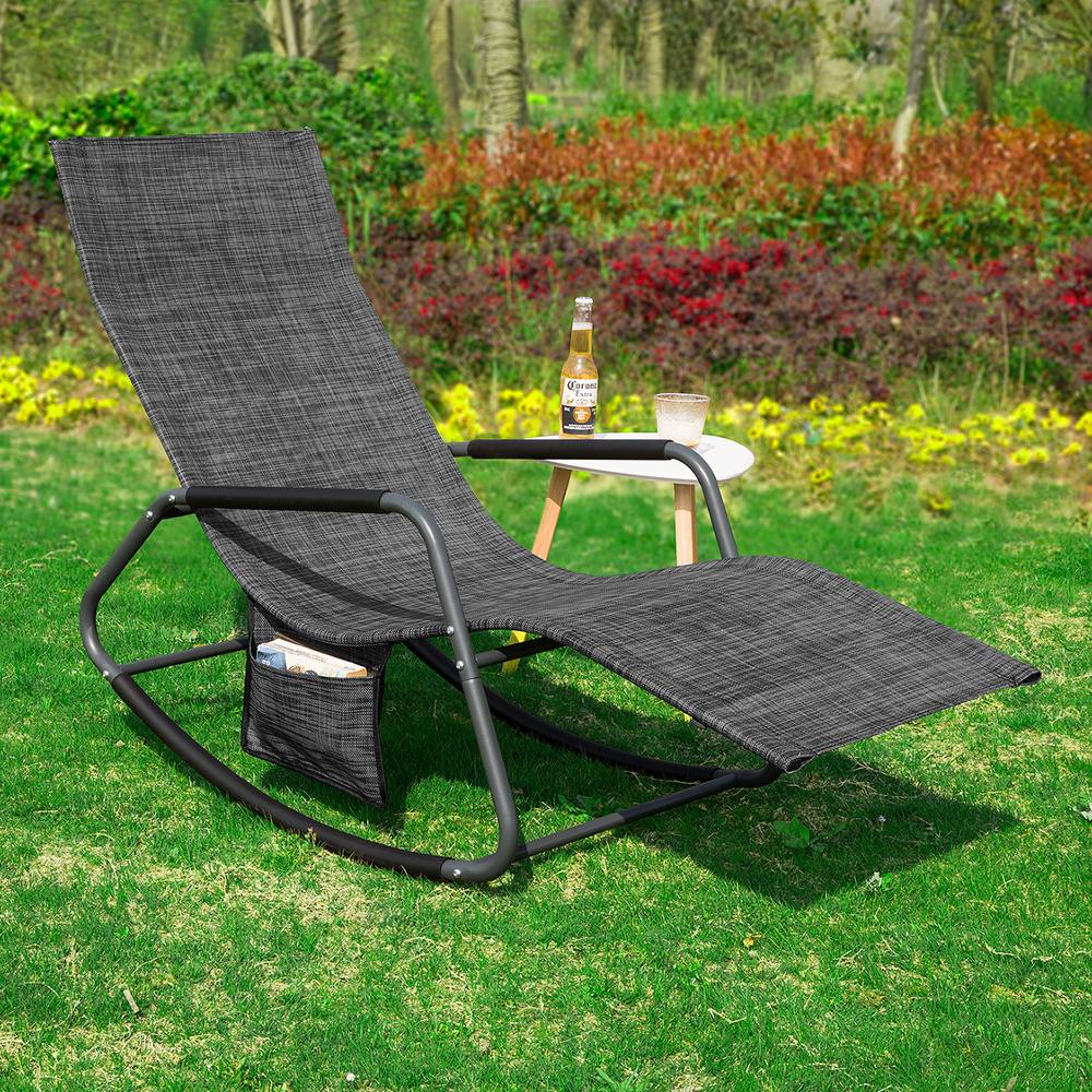Bain de Soleil Transat de Jardin avec Pochette latérale et Repose-Pieds Noir L.143 x l.57 x H.85 cm SoBuy - Image 2