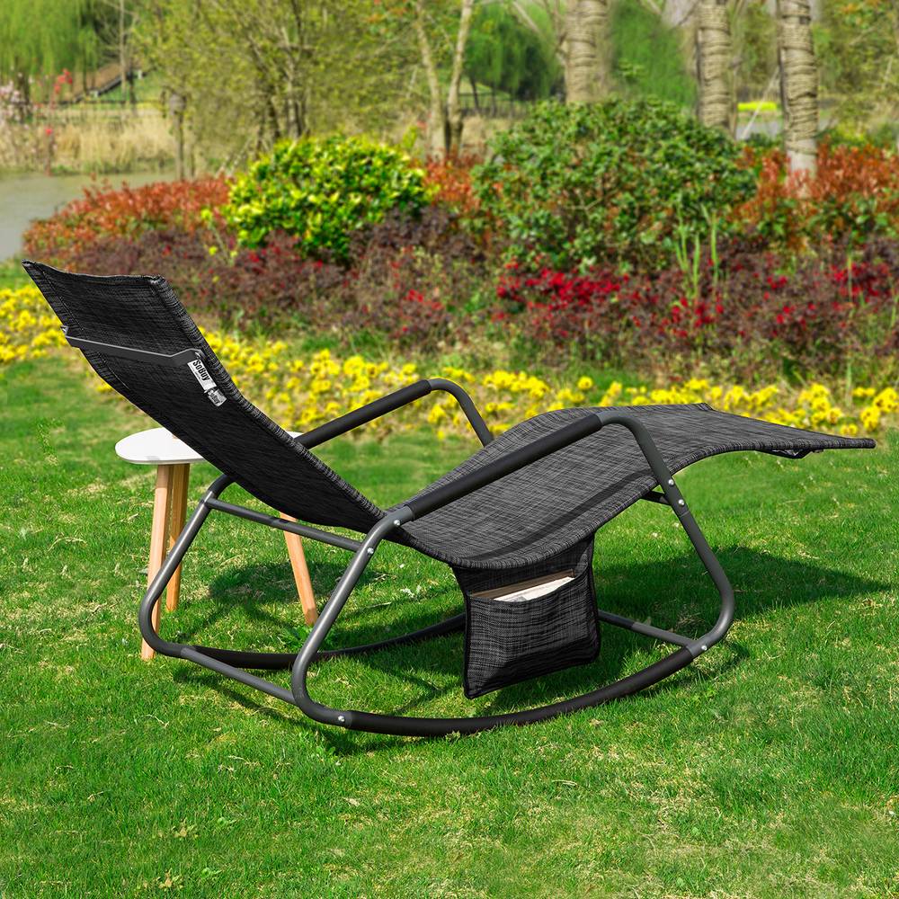 Bain de Soleil Transat de Jardin avec Pochette latérale et Repose-Pieds Noir L.143 x l.57 x H.85 cm SoBuy - Image 10