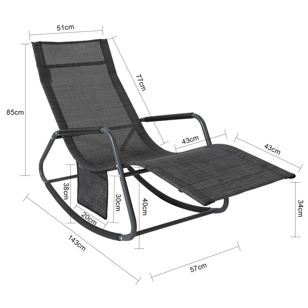 Bain de Soleil Transat de Jardin avec Pochette latérale et Repose-Pieds Noir L.143 x l.57 x H.85 cm SoBuy - Image 3