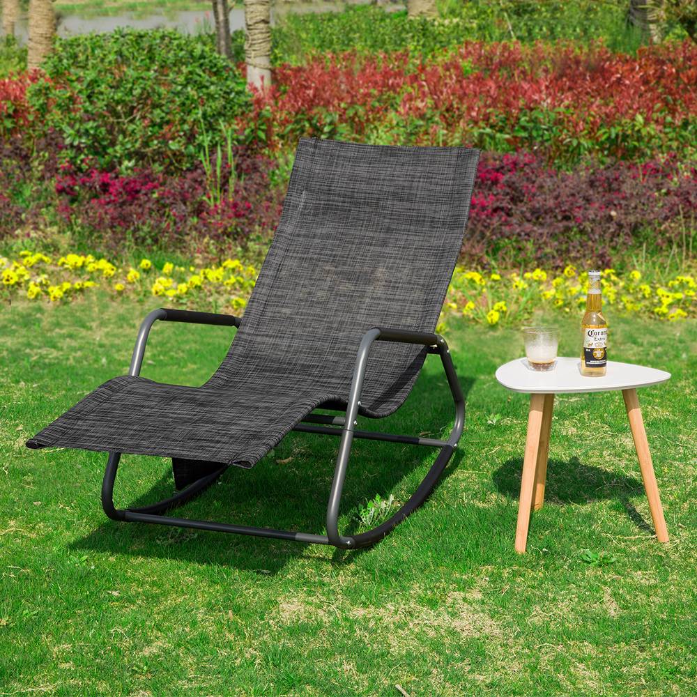 Bain de Soleil Transat de Jardin avec Pochette latérale et Repose-Pieds Noir L.143 x l.57 x H.85 cm SoBuy - Image 9