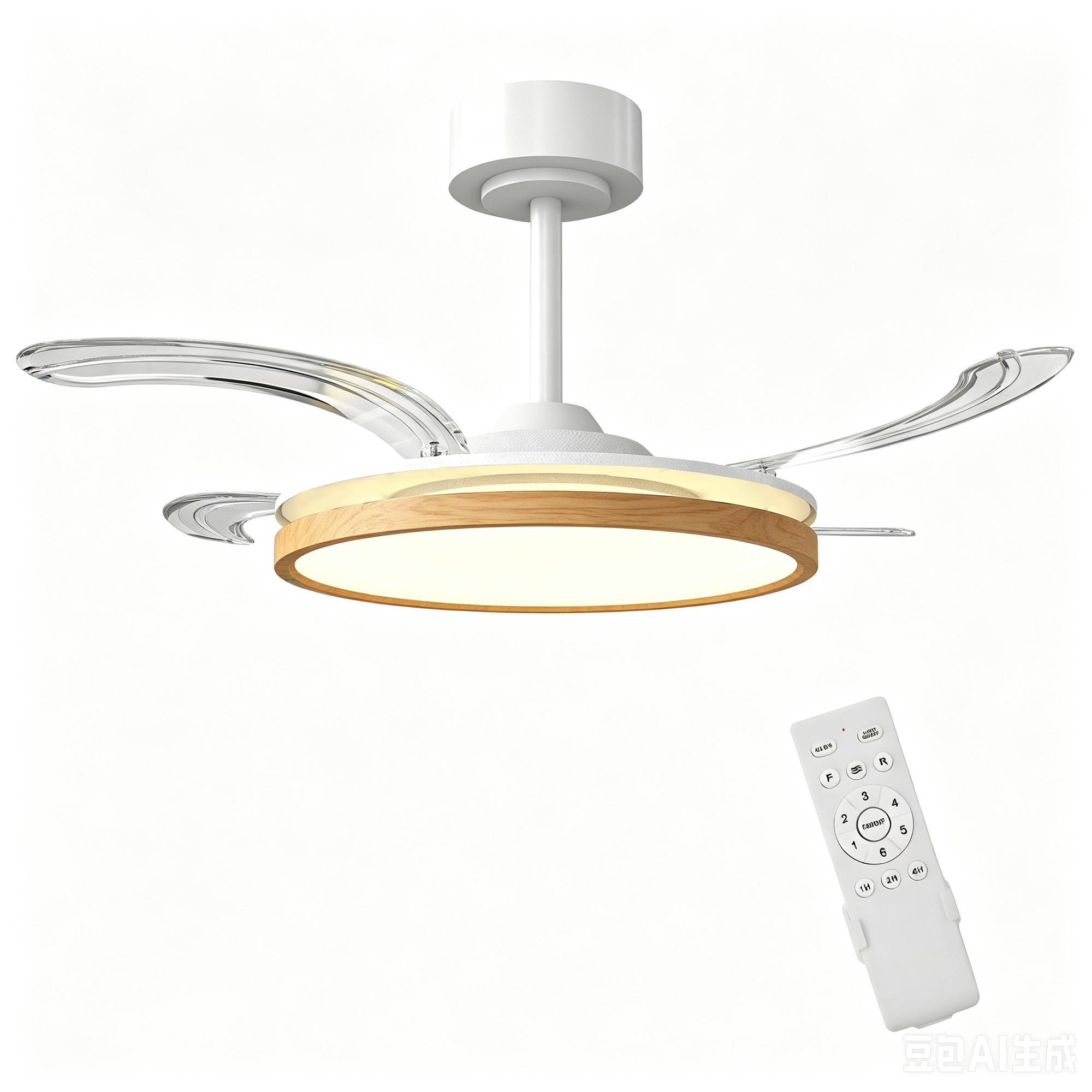 Sans Marque - Ventilateur plafond éclairage LED moteur CC 80 W télécommande réversible 6 vitesses minuterie Ø95 cm naturel - Image 2