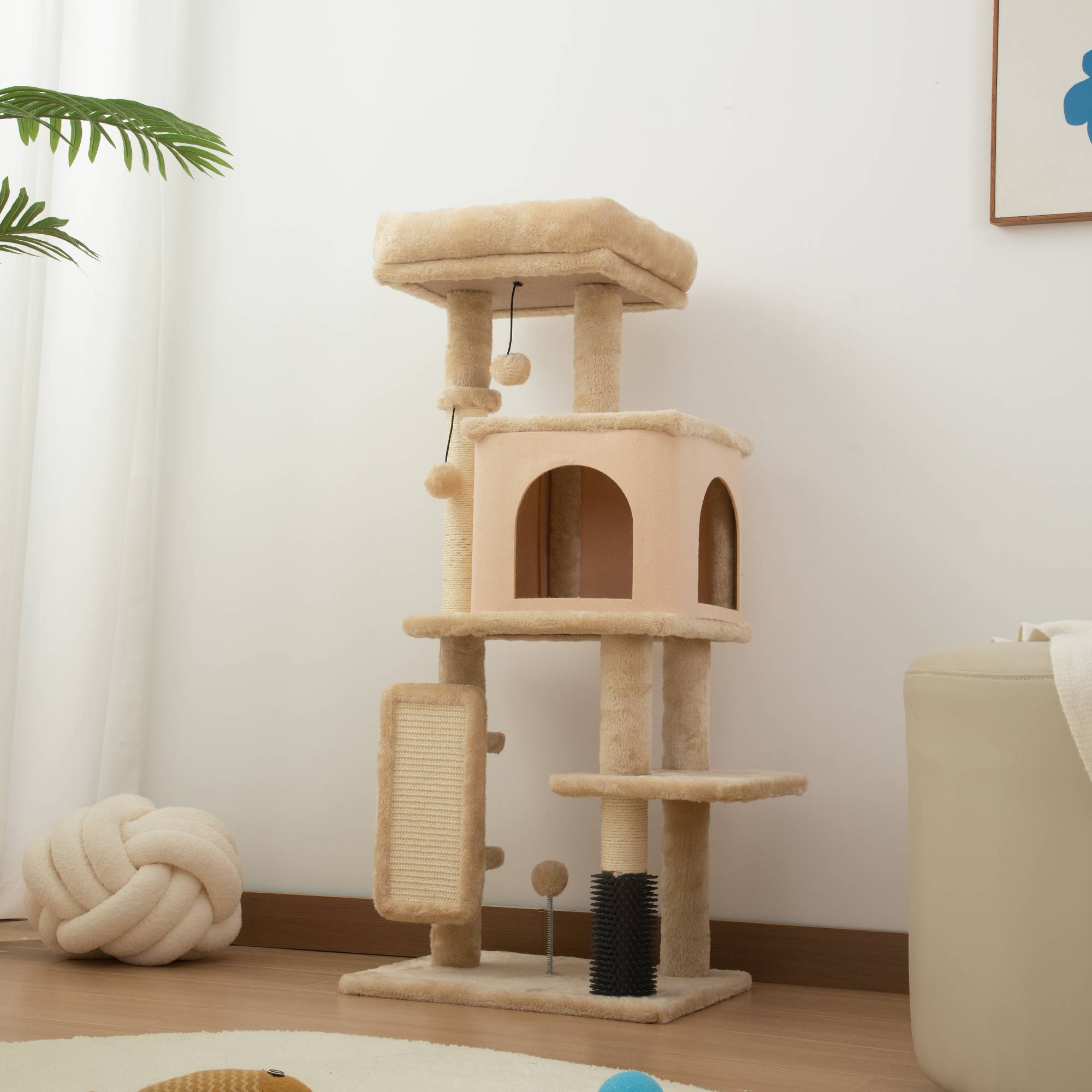 ComfortXL - Arbre à chat beige 44 x 34 x 104 cm intérieur avec sisal maison lit brosse et jouets - ComfortXL Outdoor Living - Image 10