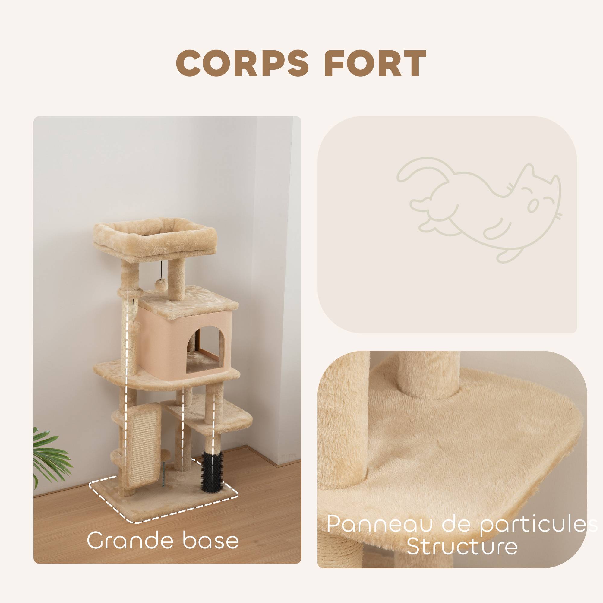 ComfortXL - Arbre à chat beige 44 x 34 x 104 cm intérieur avec sisal maison lit brosse et jouets - ComfortXL Outdoor Living - Image 7