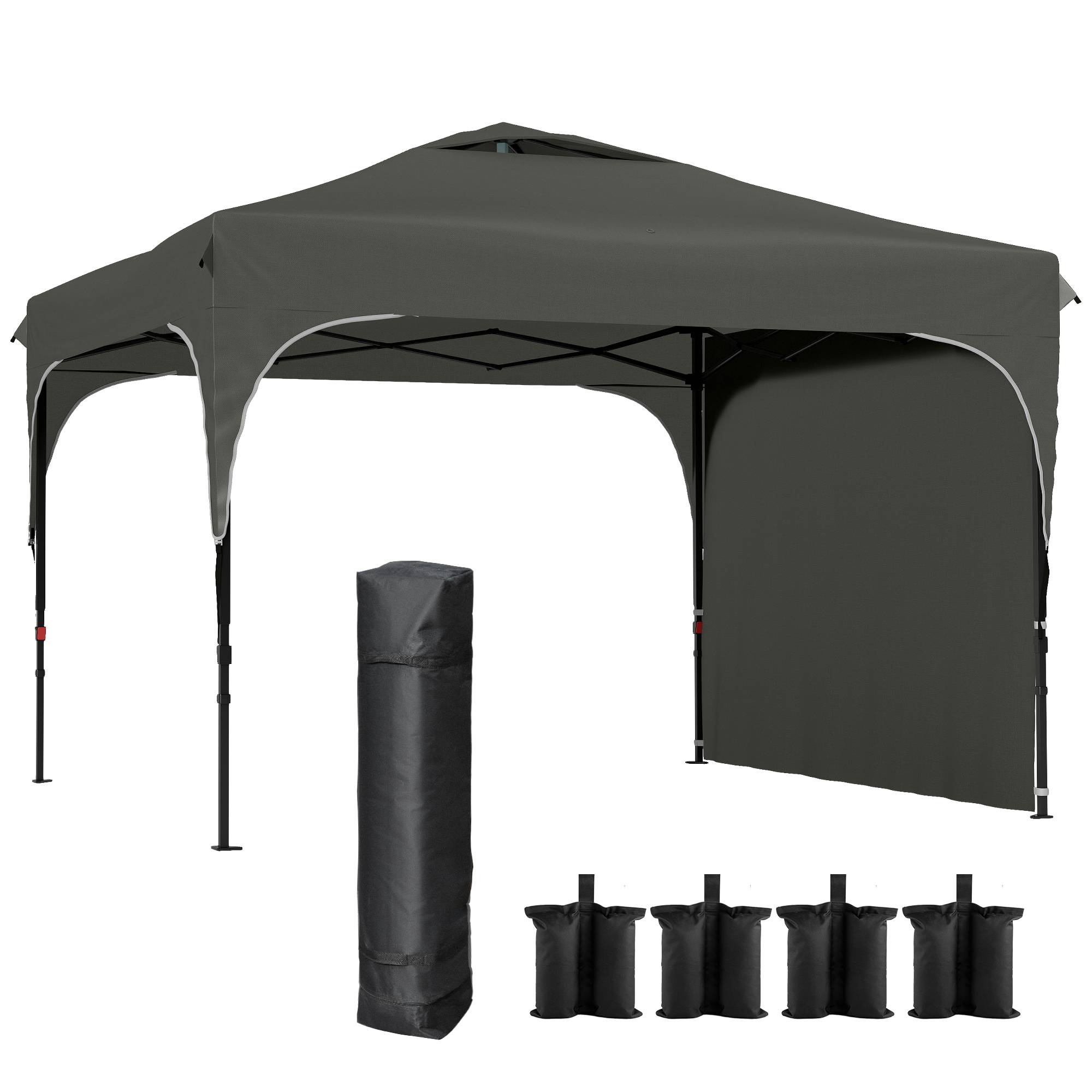 Outsunny - Tonnelle barnum pliante jardin 3x3x2,65m paroi latérale amovible sac transport acier/tissu Oxford gris - Outsunny