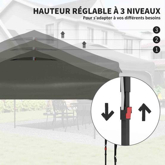 Outsunny - Tonnelle barnum pliante jardin 3x3x2,65m paroi latérale amovible sac transport acier/tissu Oxford gris - Outsunny - Image 6