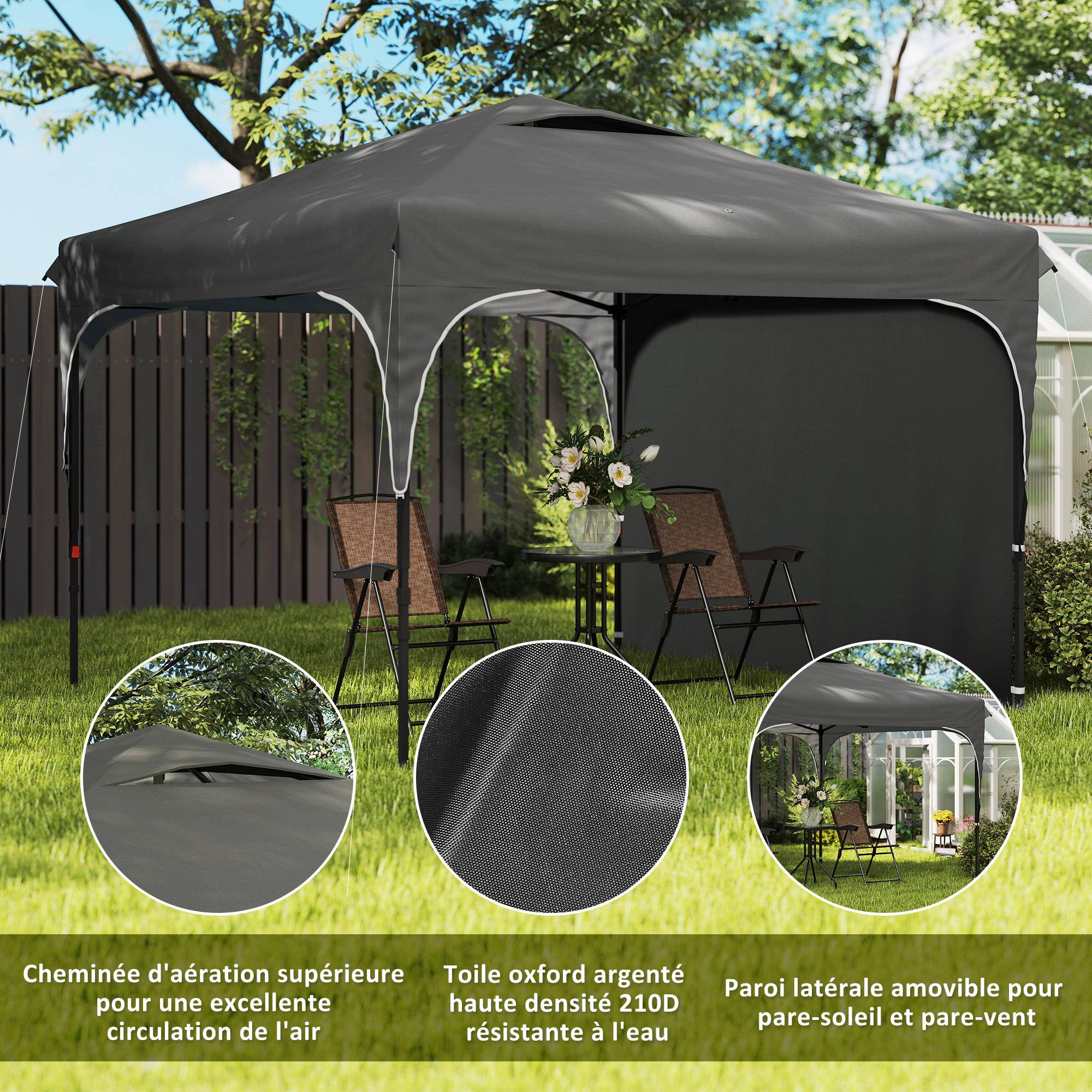 Outsunny - Tonnelle barnum pliante jardin 3x3x2,65m paroi latérale amovible sac transport acier/tissu Oxford gris - Outsunny - Image 9