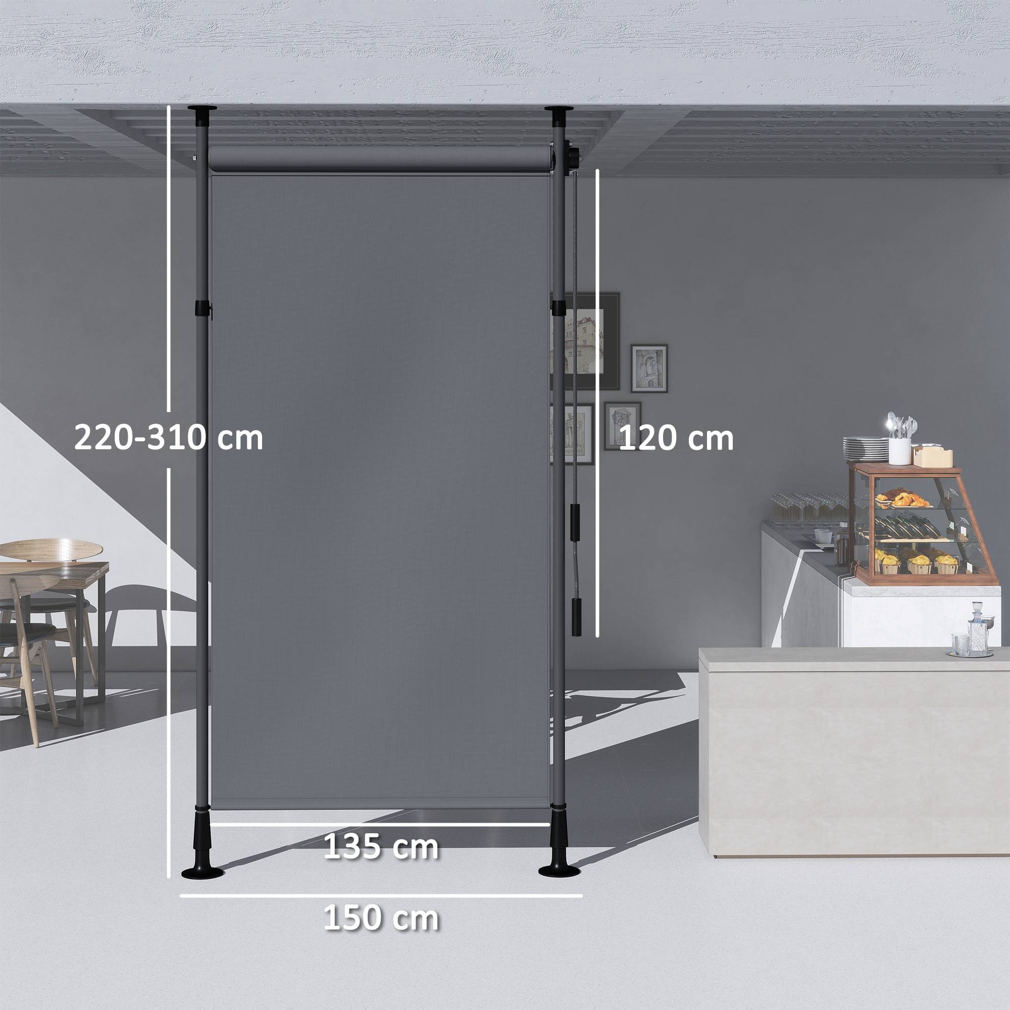 Store autoportant réglable sans perçage 1,5x2,2-3,1 m gris foncé - Image 5