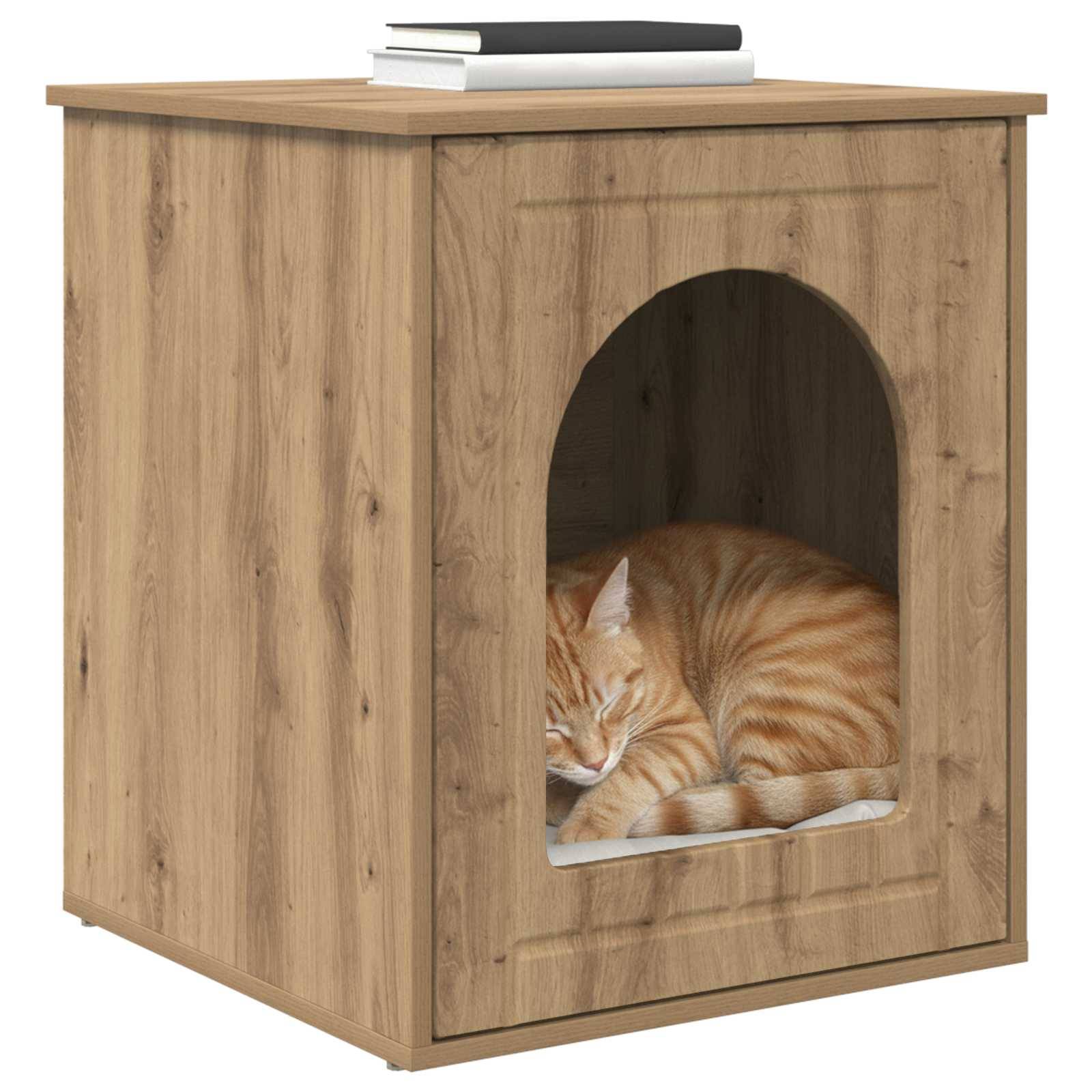 Maison pour chat bois d'ingénierie chêne artisan 53 x 52 x 62 cm - PANGIVO - Image 3